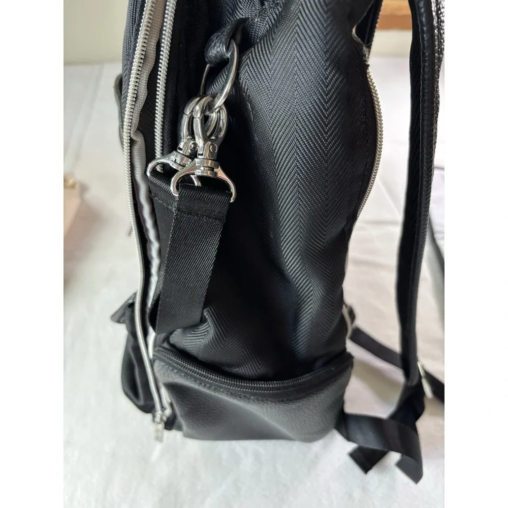 Itzy Ritzy Boss Backpack Diaper Bag Jetsetter Black Vegan Leather Dust Bag
